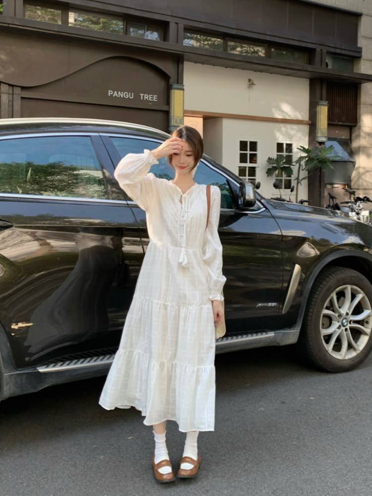 All-match spring lace collar slim temperament dress