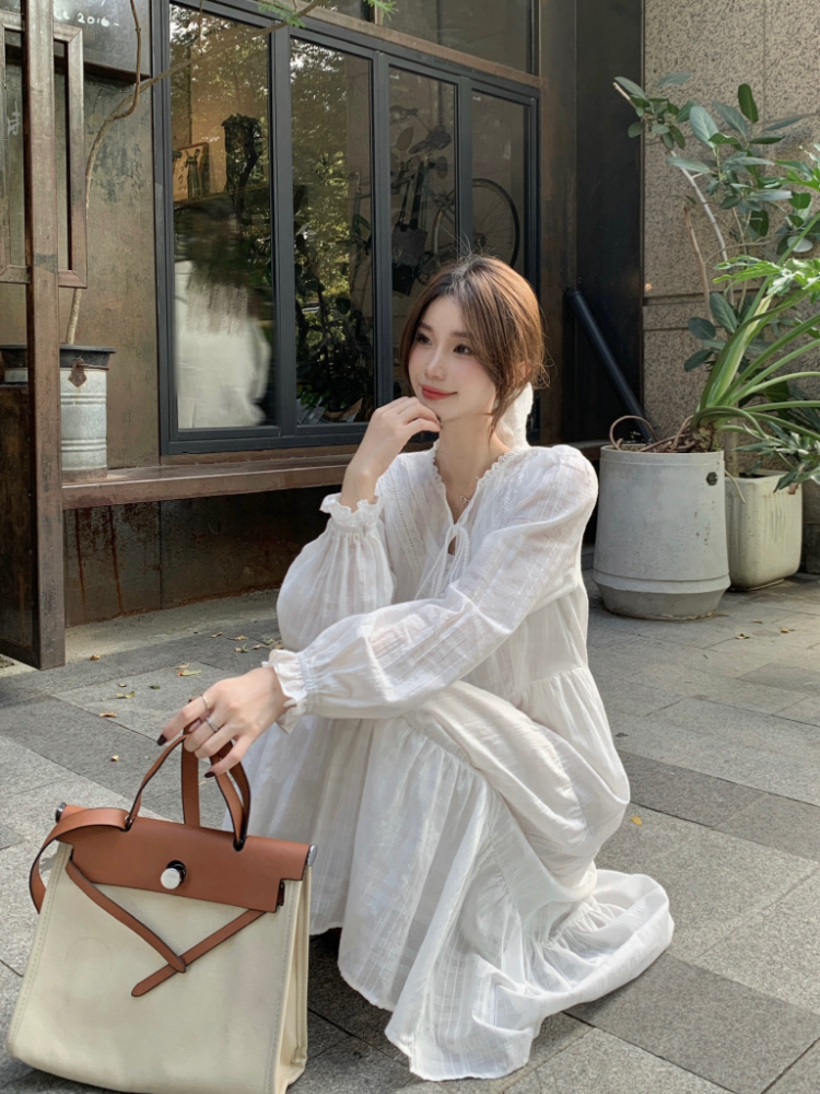 All-match spring lace collar slim temperament dress