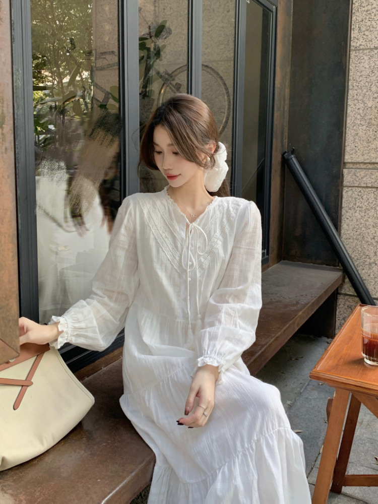 All-match spring lace collar slim temperament dress