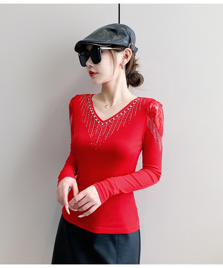 V-neck long sleeve small shirt splice tops for women