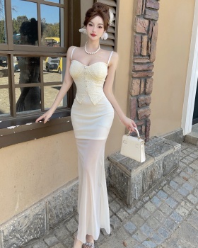 Sling long low-cut gauze bottoming dress