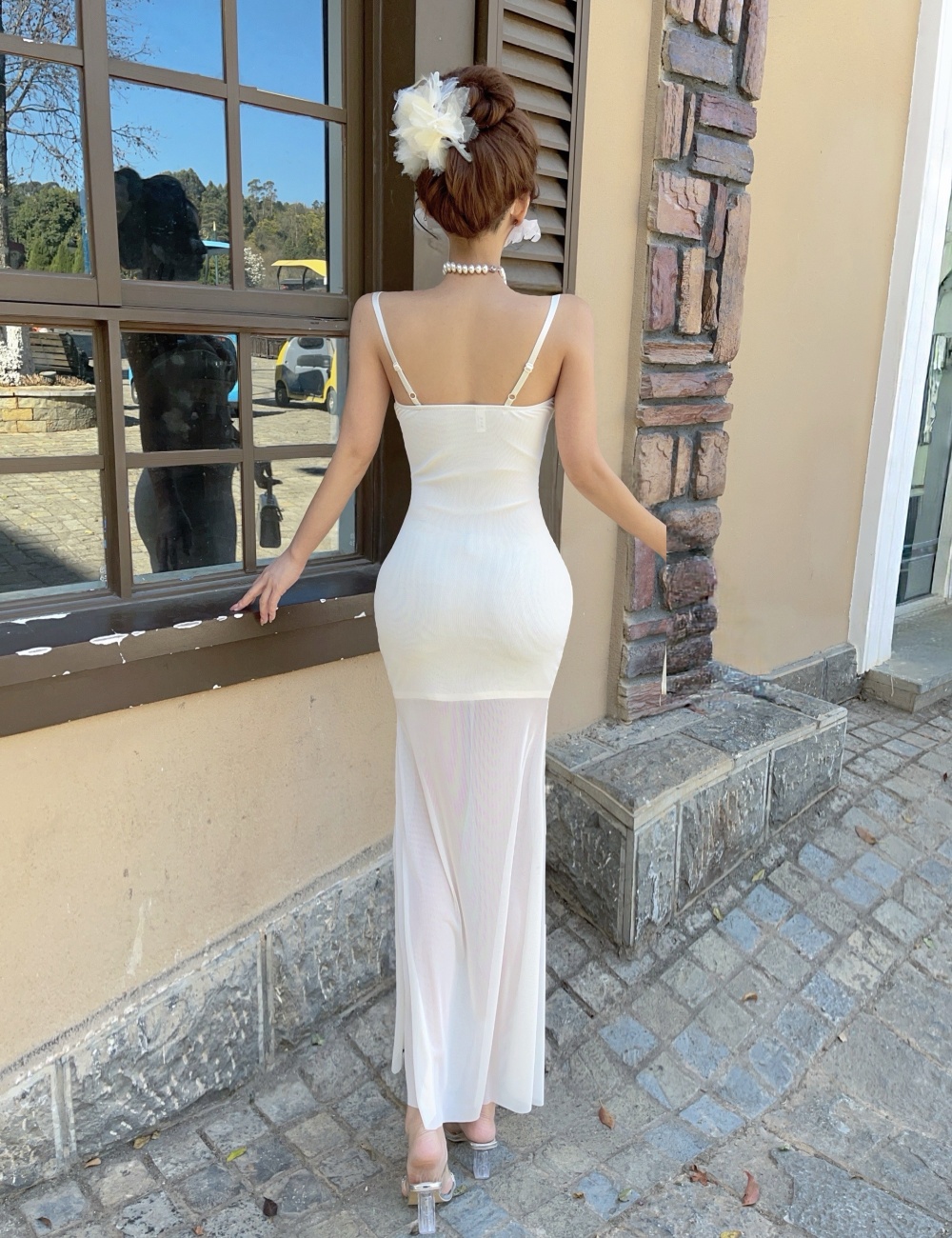 Sling long low-cut gauze bottoming dress