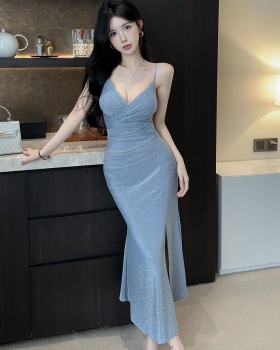 High slit long low-cut sling bottoming sexy dress