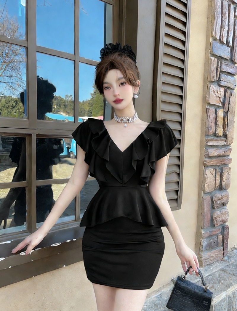Package hip bottoming sexy short sleeve dress