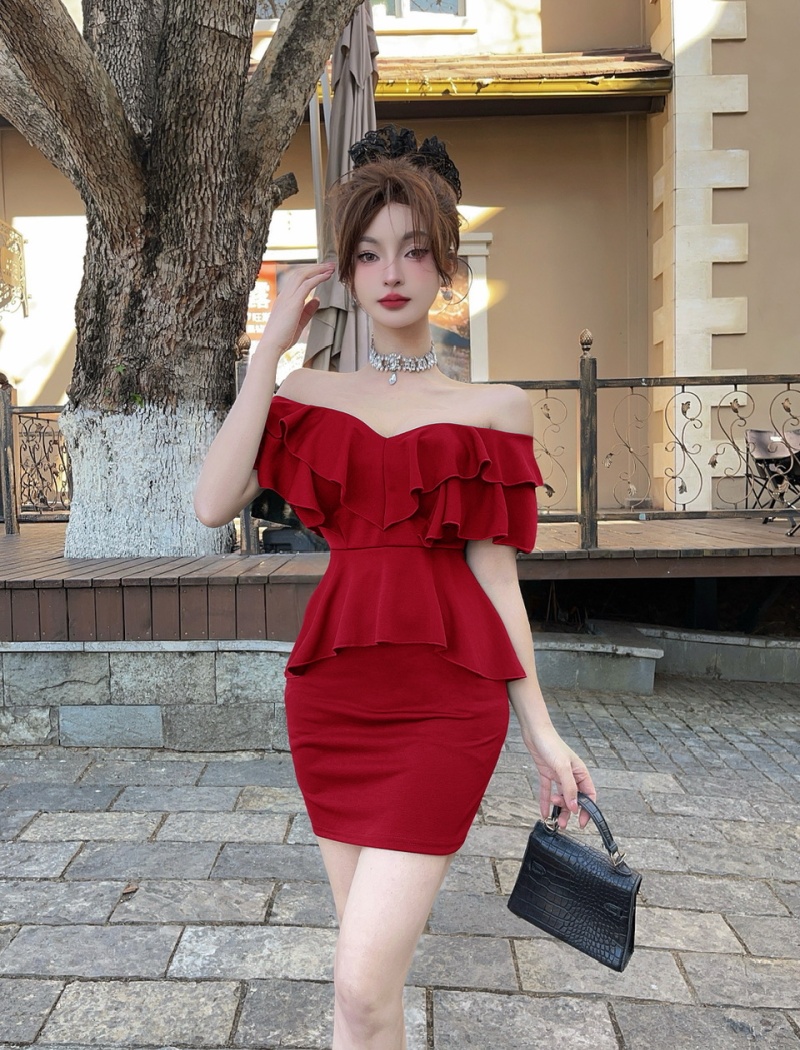 Package hip bottoming sexy short sleeve dress