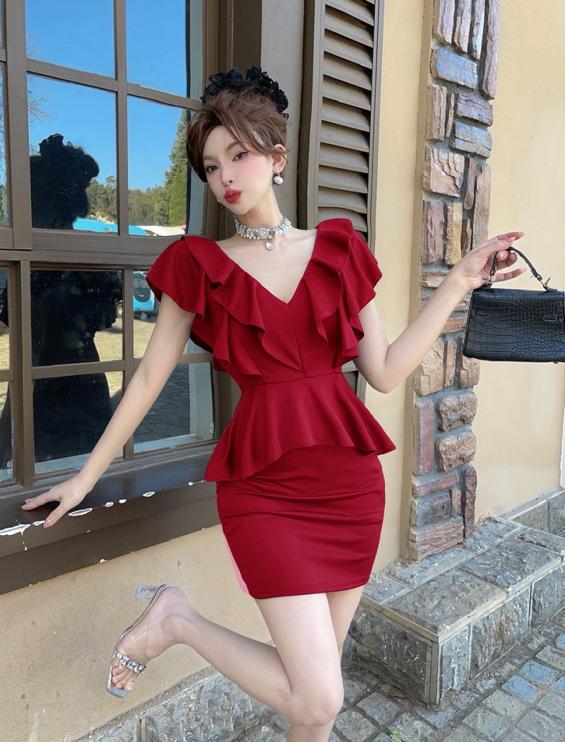 Package hip bottoming sexy short sleeve dress
