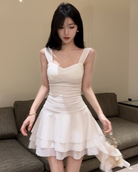 Low-cut tassels big skirt dress A-line short vest