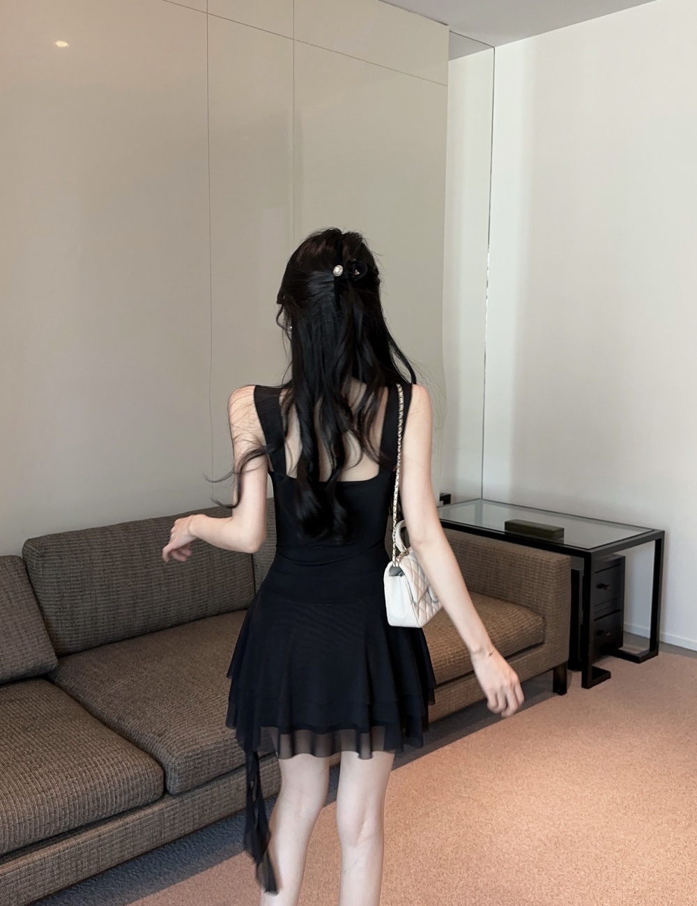 Low-cut tassels big skirt dress A-line short vest