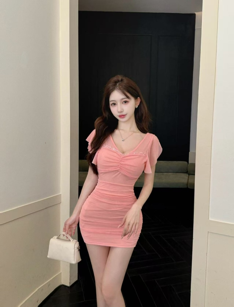 Bottoming package hip gauze short boats sleeve dress
