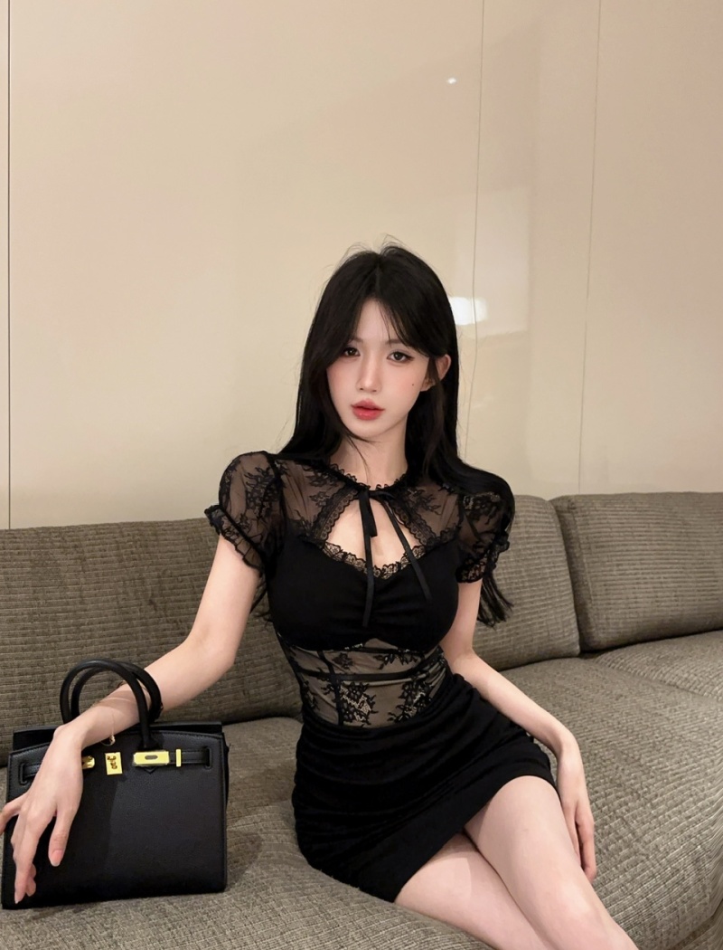 Short sleeve bottoming sexy cotton splice short tight dress