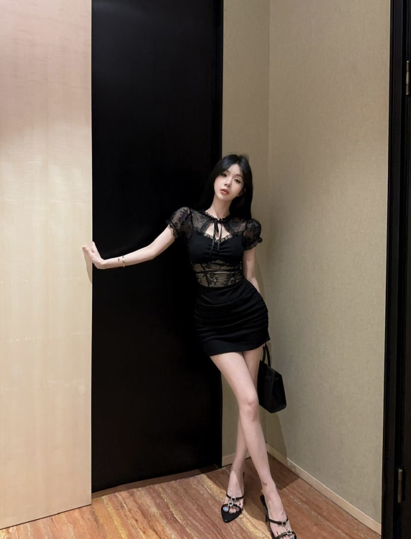 Short sleeve bottoming sexy cotton splice short tight dress