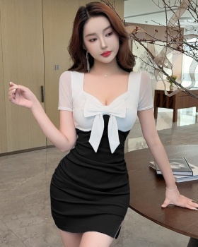 Short sleeve cotton bottoming short mixed colors dress