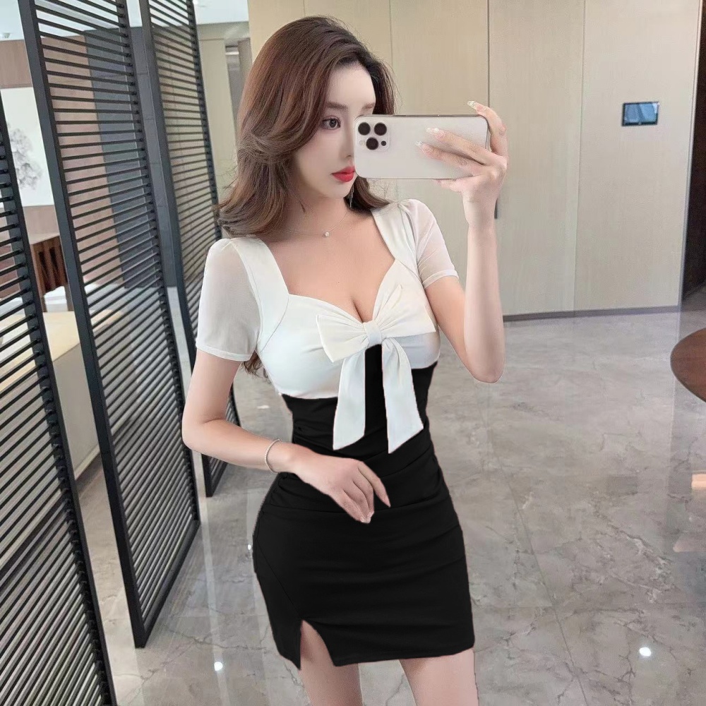 Short sleeve cotton bottoming short mixed colors dress