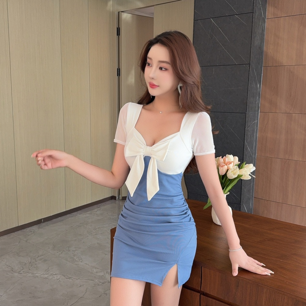 Short sleeve cotton bottoming short mixed colors dress