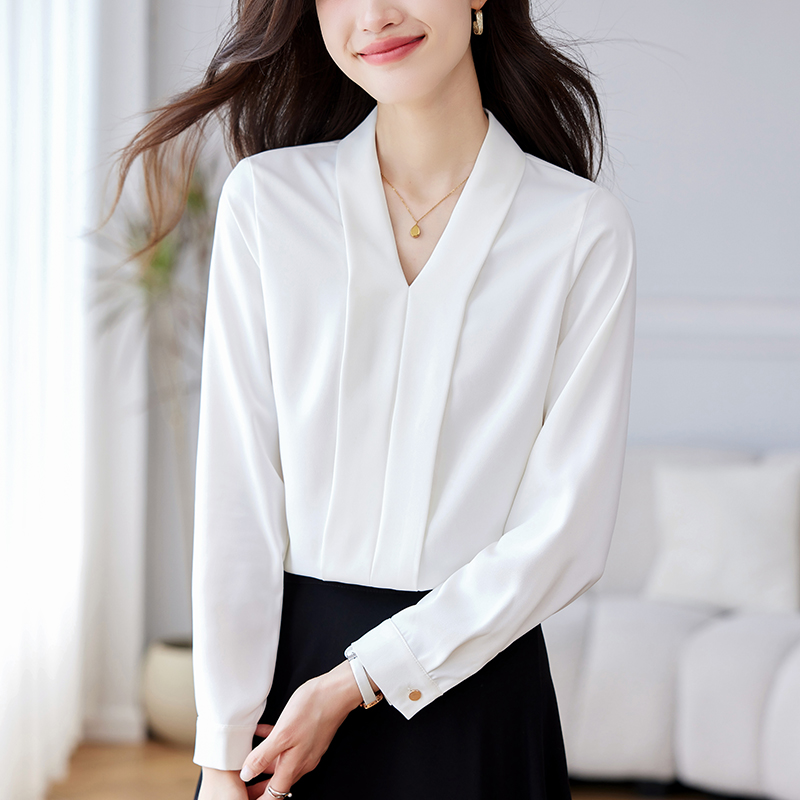 Bottoming long sleeve tops V-neck all-match shirt for women