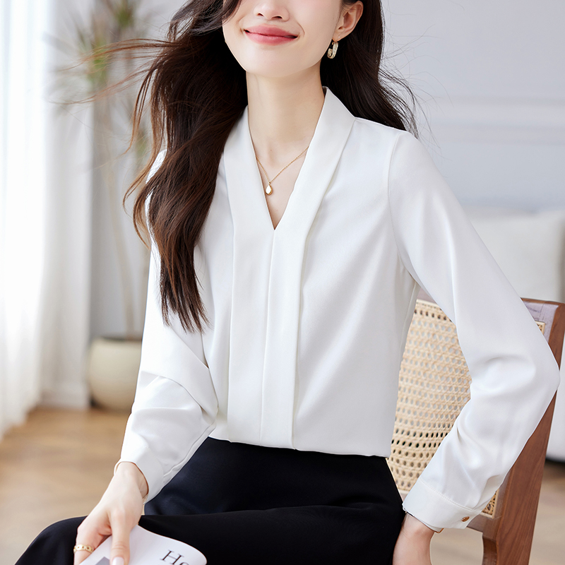 Bottoming long sleeve tops V-neck all-match shirt for women
