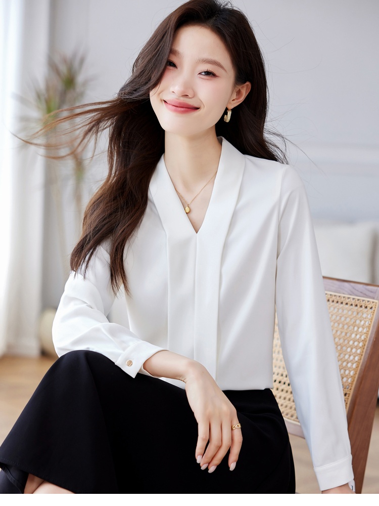 Bottoming long sleeve tops V-neck all-match shirt for women