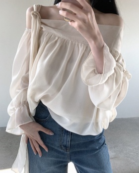 Long sleeve Korean style niche oblique collar tops