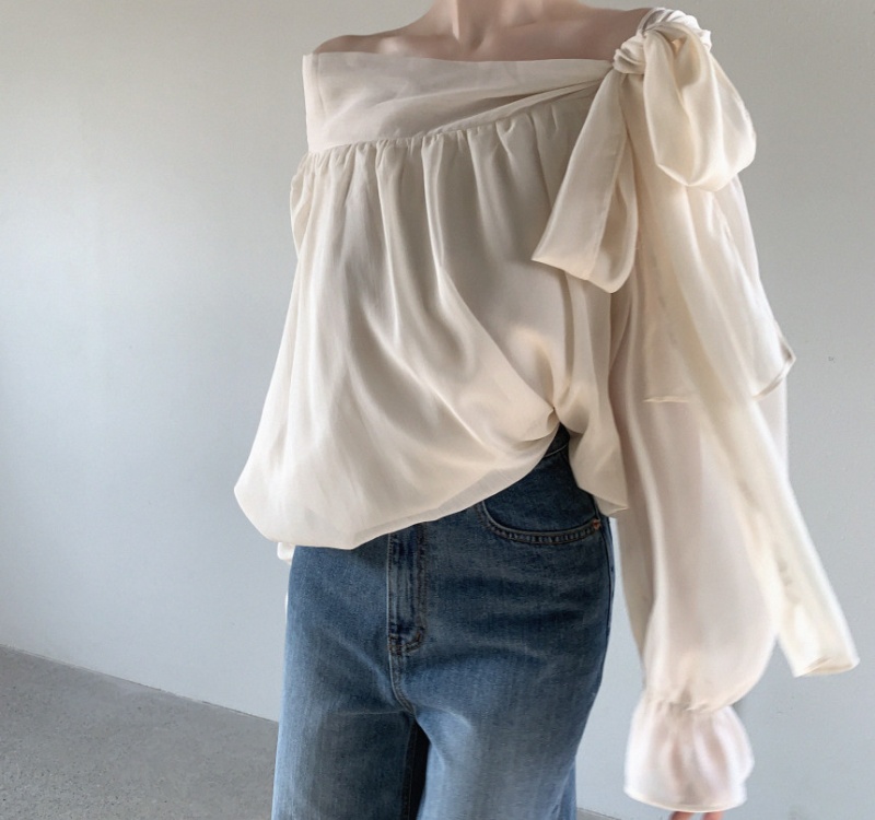 Long sleeve Korean style niche oblique collar tops