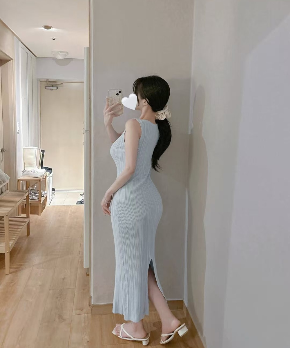 Tender sleeveless Korean style round neck dress