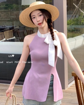 Sling chanelstyle ribbon vest spring pinched waist sweater