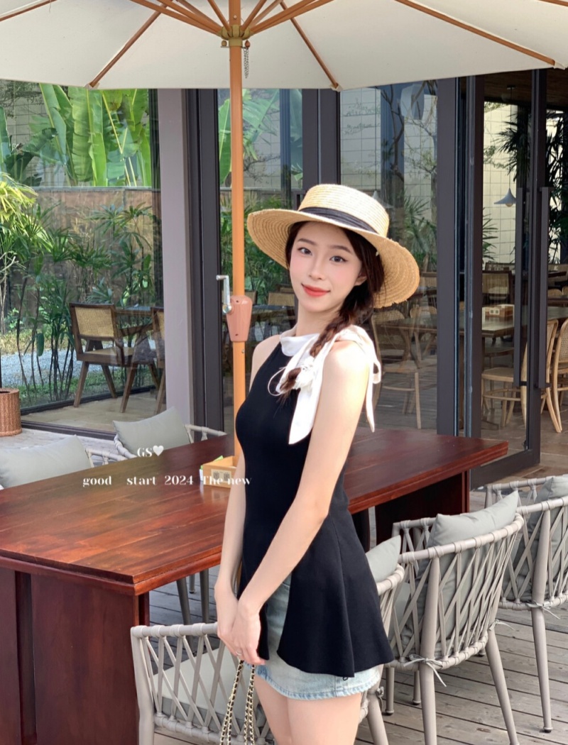 Sling chanelstyle ribbon vest spring pinched waist sweater