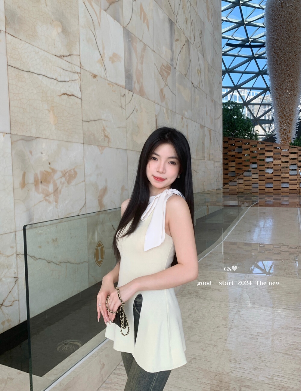 Sling chanelstyle ribbon vest spring pinched waist sweater