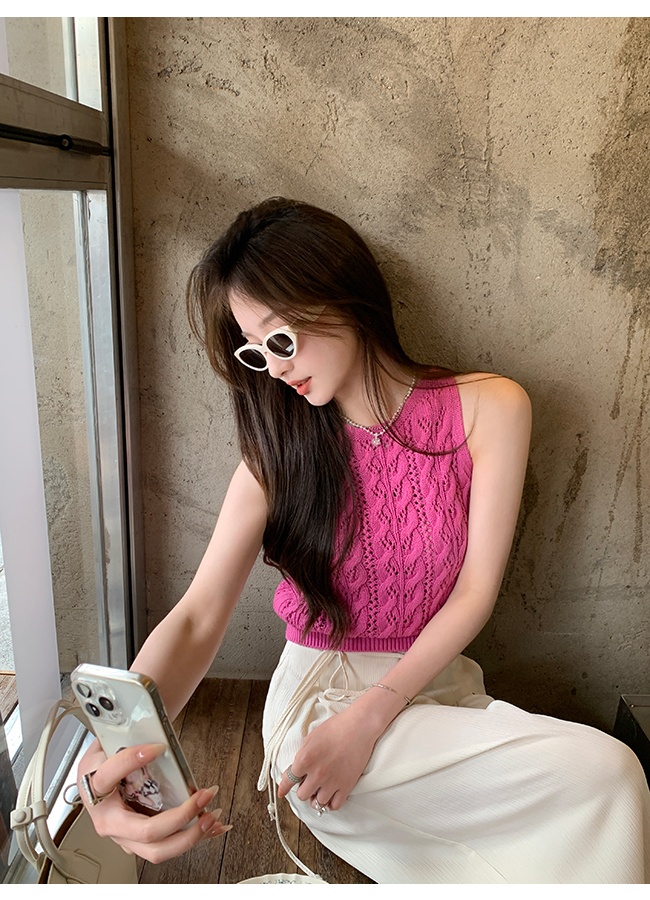 Round neck sling small shirt sleeveless tops for women