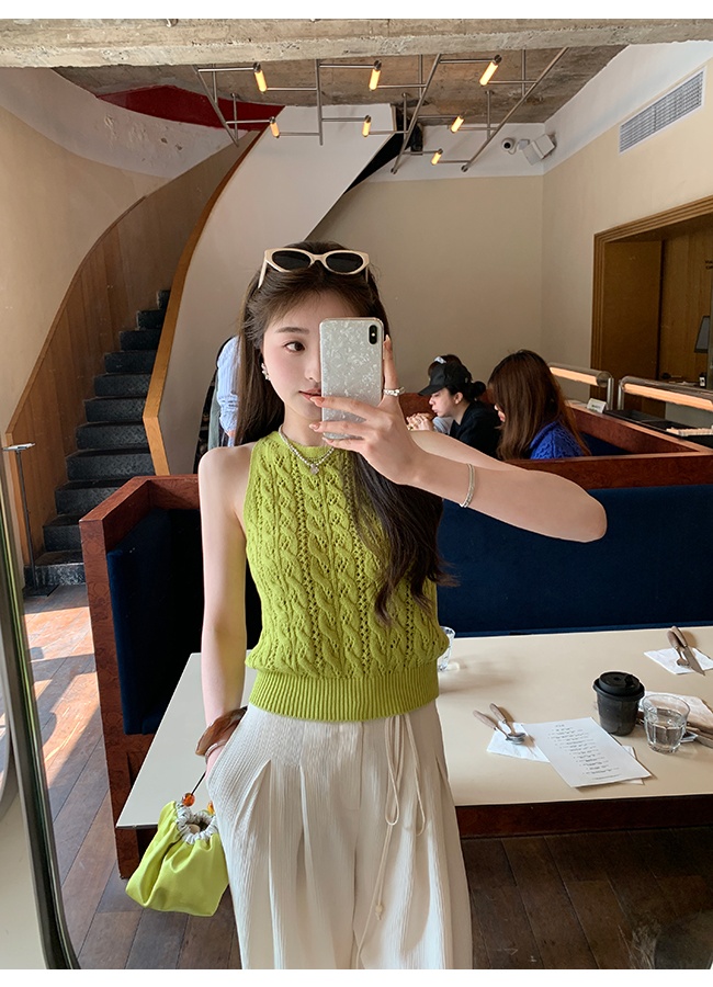 Round neck sling small shirt sleeveless tops for women