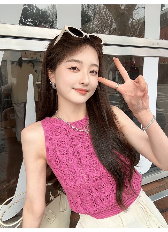 Round neck sling small shirt sleeveless tops for women