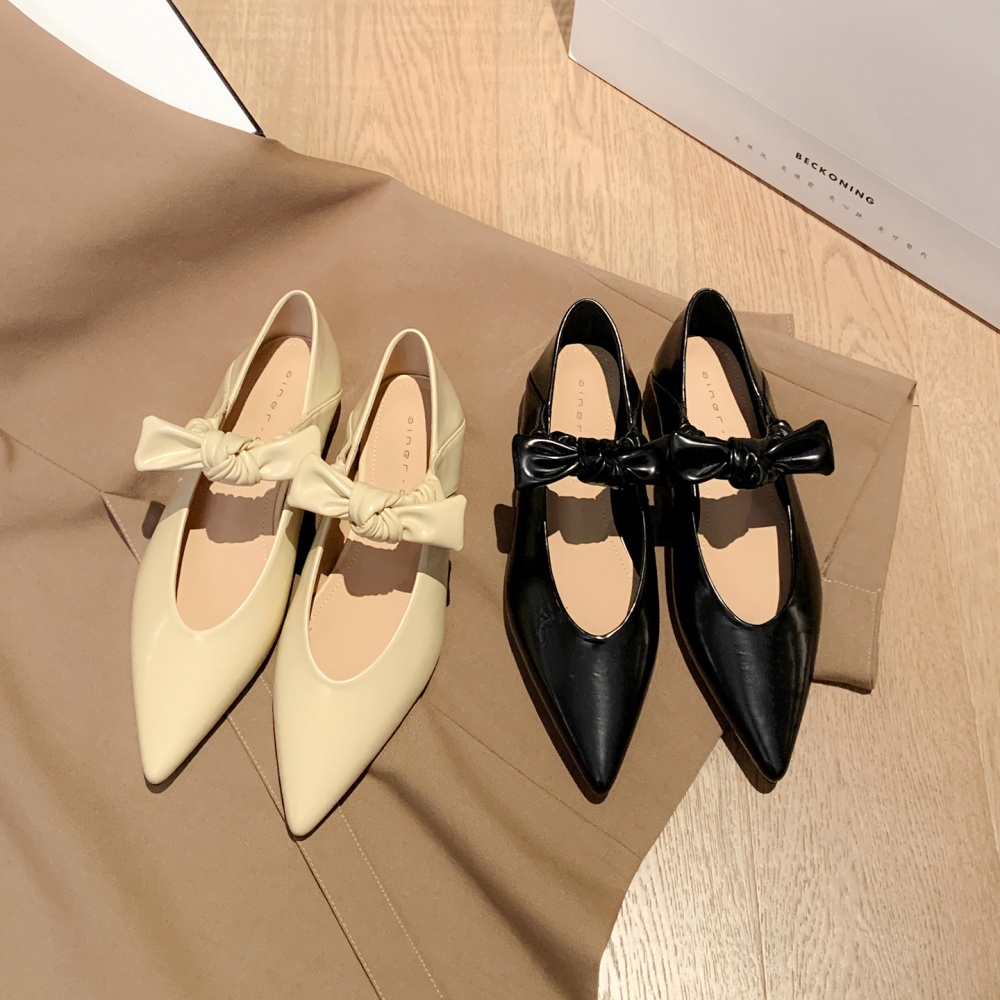 France style bow flattie pointed within increased shoes for women