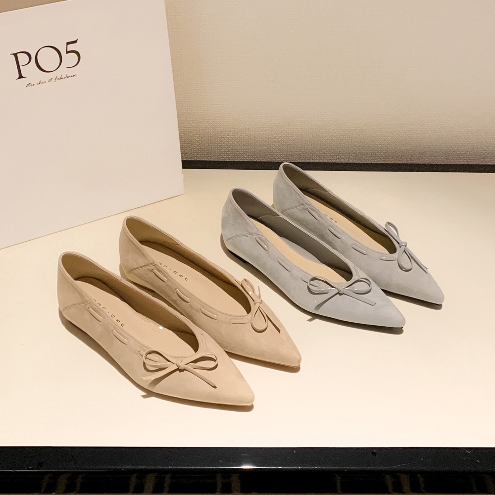 Pointed low flattie bow within increased shoes for women