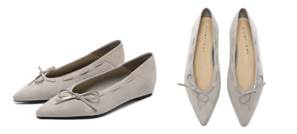 Pointed low flattie bow within increased shoes for women