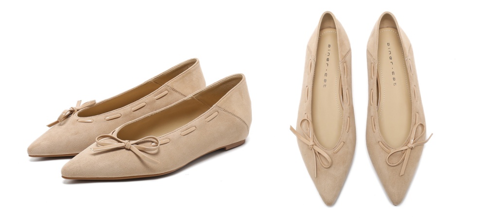 Pointed low flattie bow within increased shoes for women