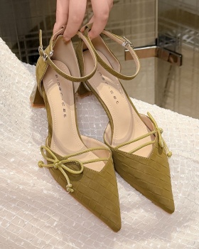 Bow low high-heeled shoes pointed shoes for women