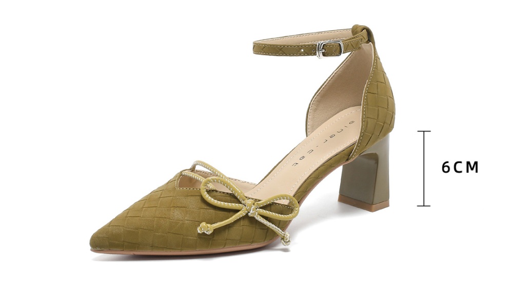 Bow low high-heeled shoes pointed shoes for women