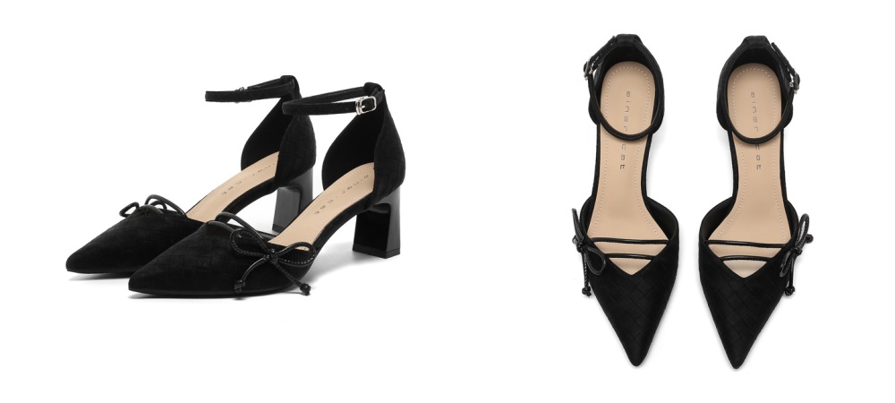 Bow low high-heeled shoes pointed shoes for women