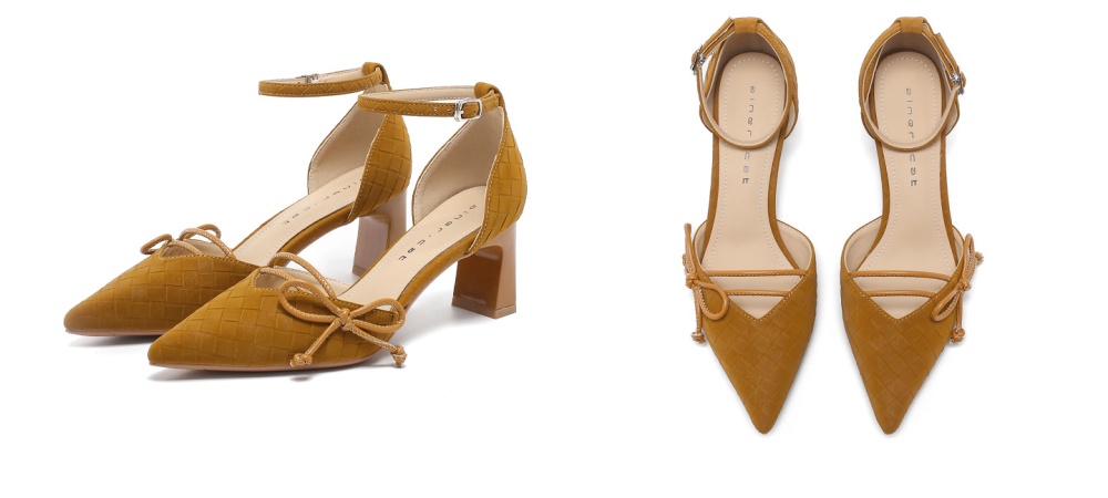 Bow low high-heeled shoes pointed shoes for women
