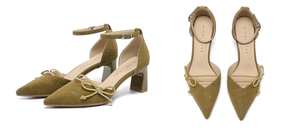 Bow low high-heeled shoes pointed shoes for women