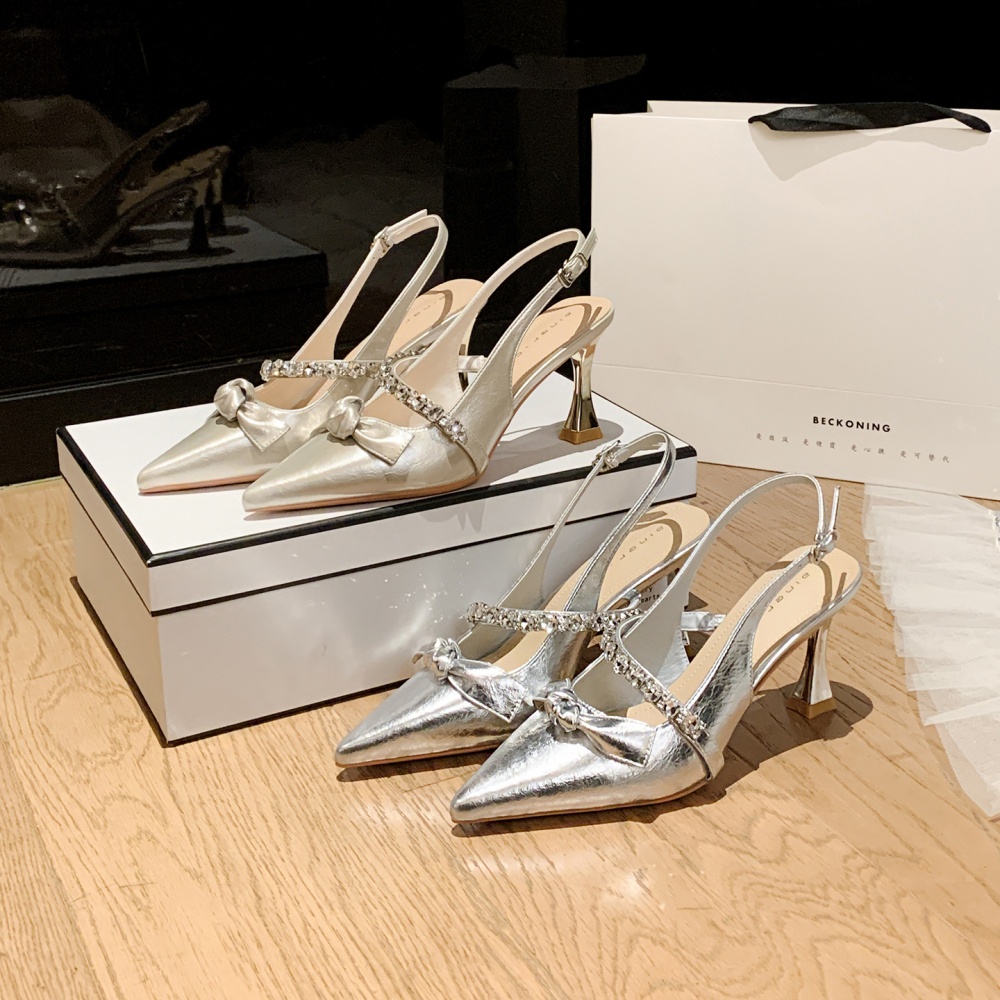 Pointed fine-root shoes France style bow sandals for women