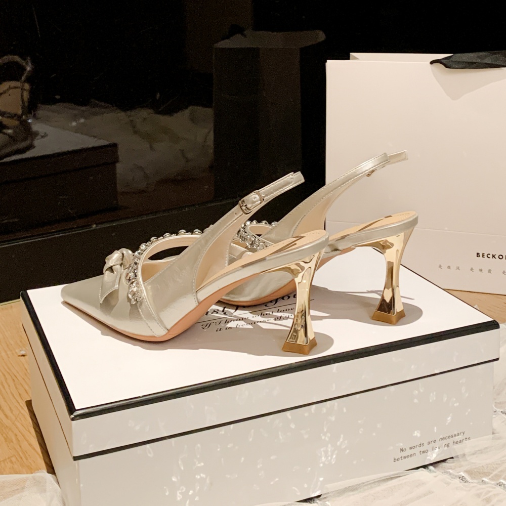 Pointed fine-root shoes France style bow sandals for women