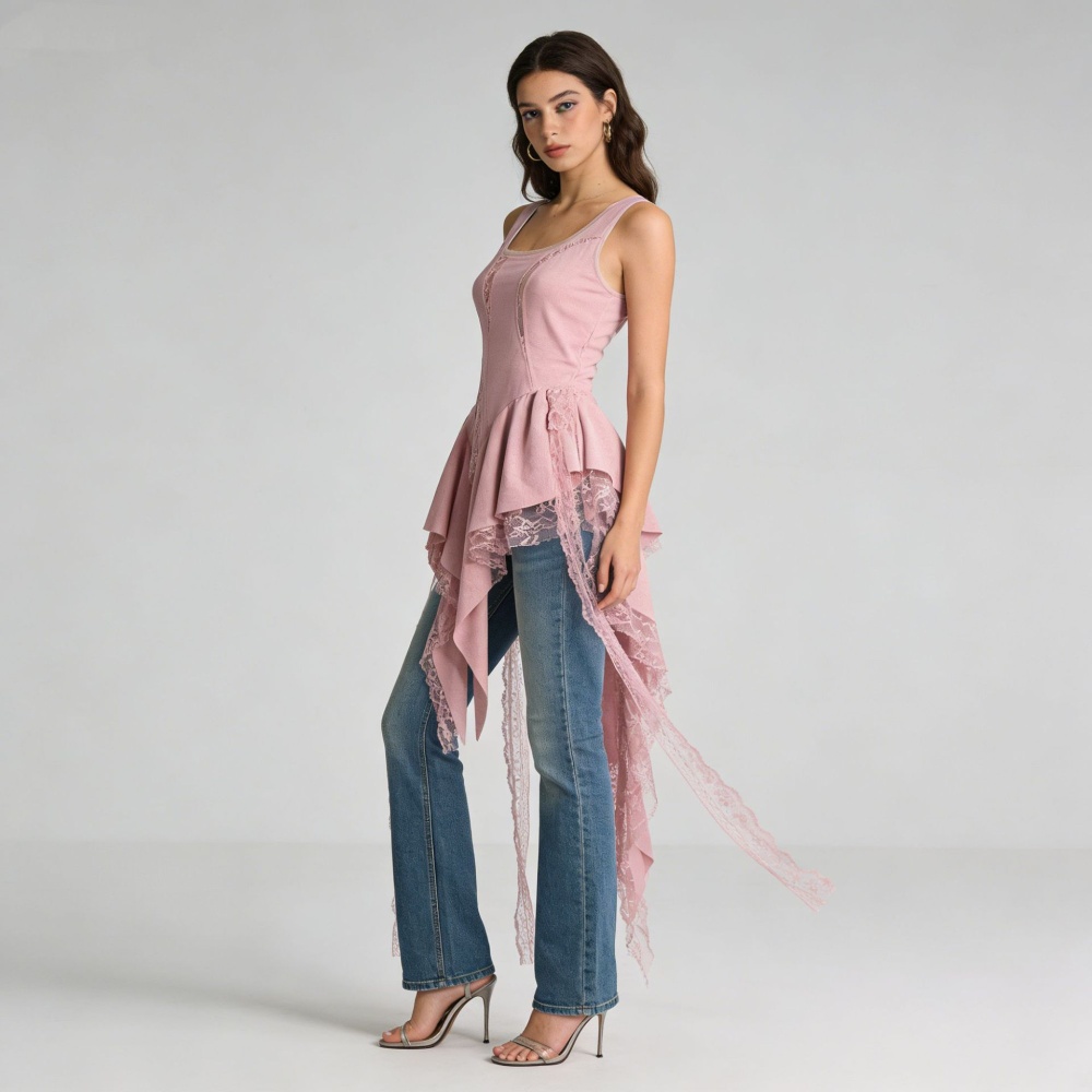 France style lace slim splice tops sexy spring fresh vest