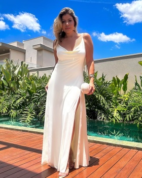 Split temperament halter elegant lace sling dress