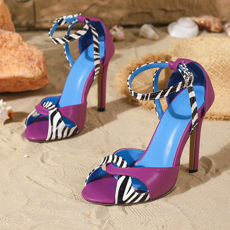 Hasp fine-root sandals zebra high-heeled shoes for women