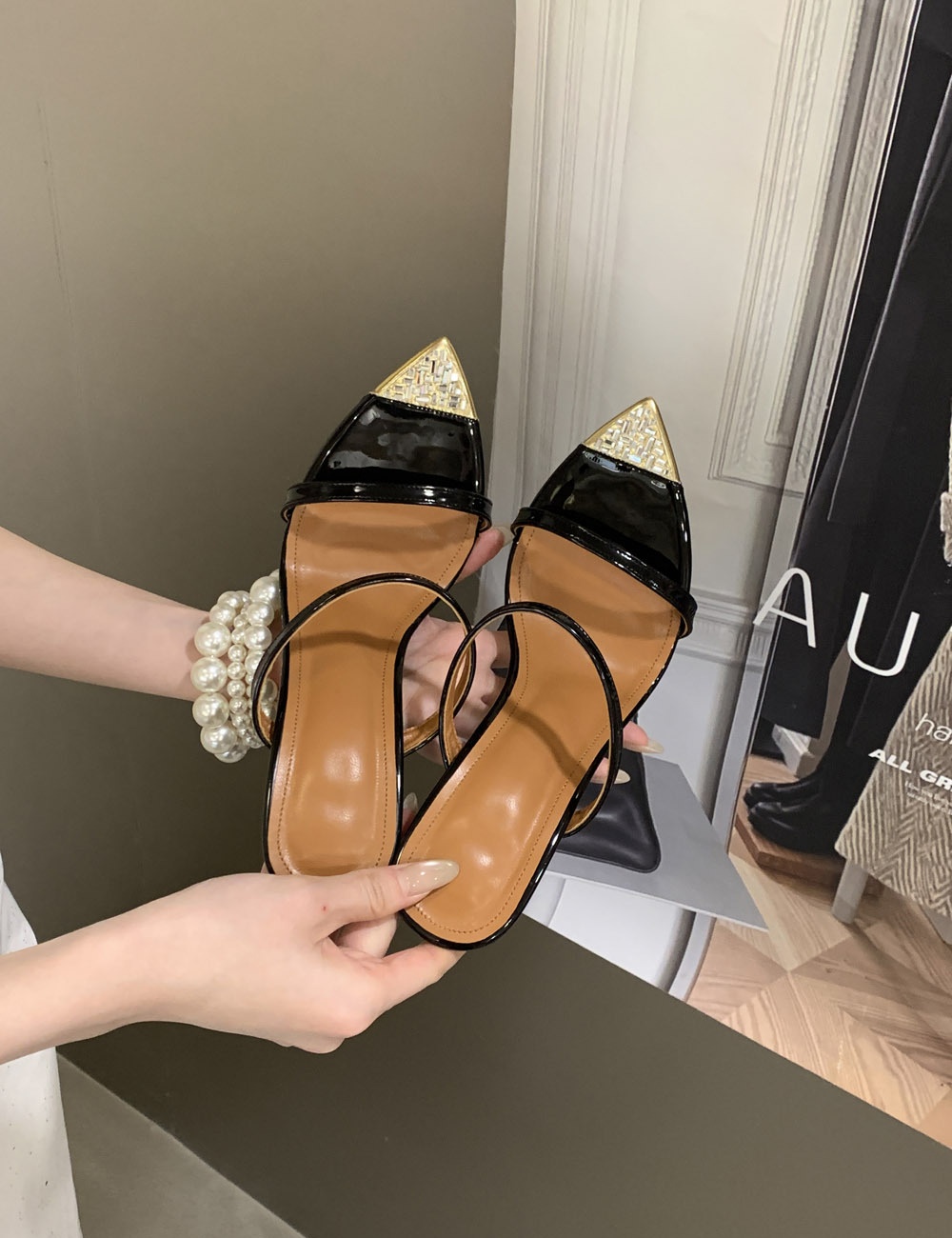 Simple high-heeled sandals large yard rhinestone slippers