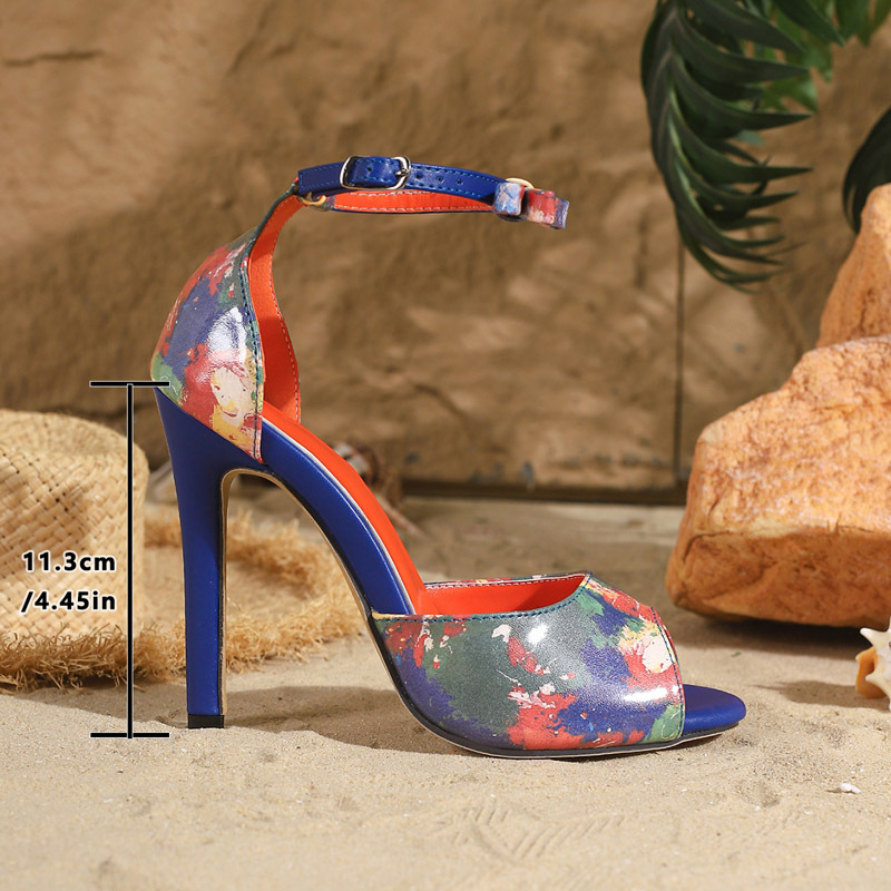 Cingulate open toe printing fine-root sandals for women