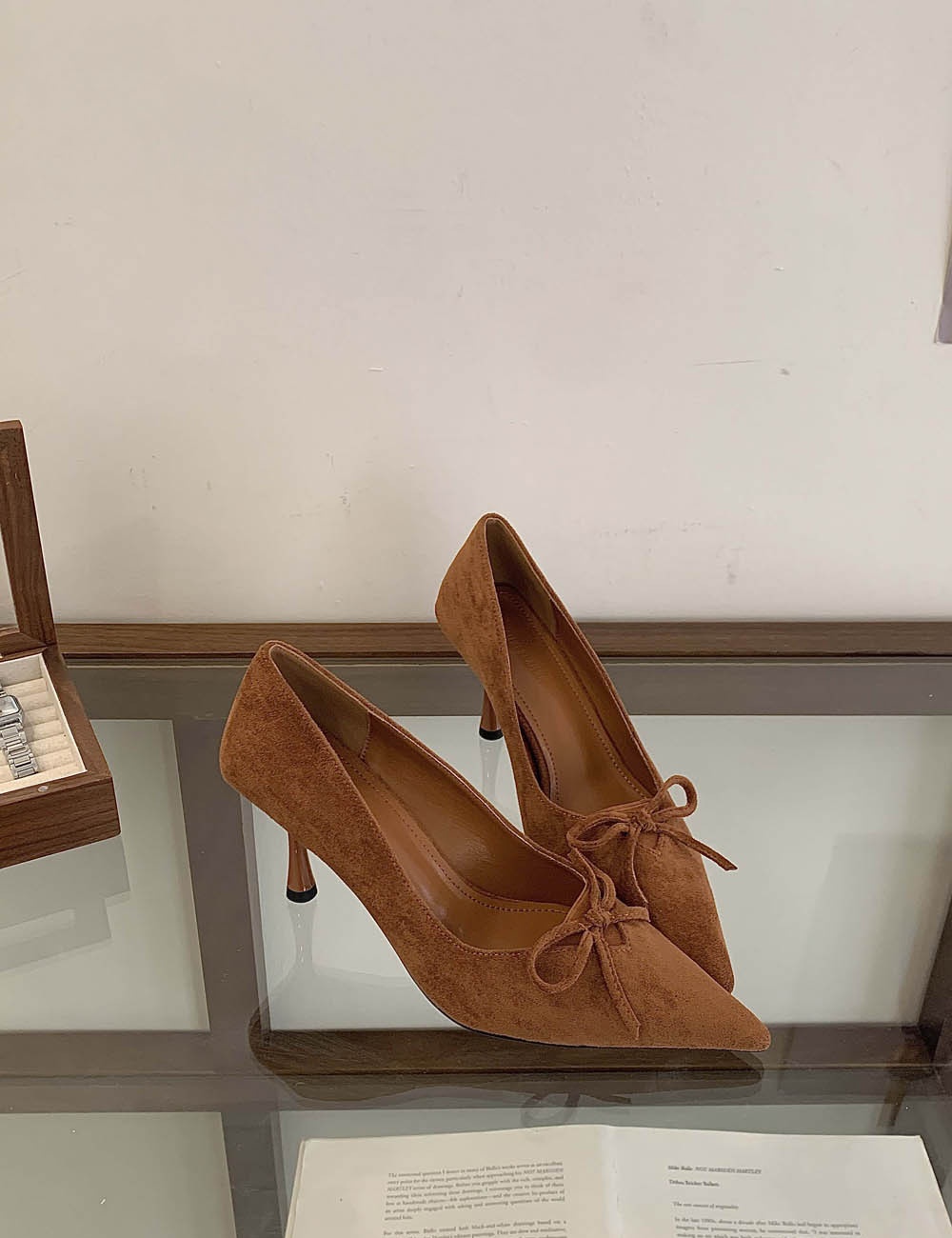 Low fine-root high-heeled shoes bow European style shoes