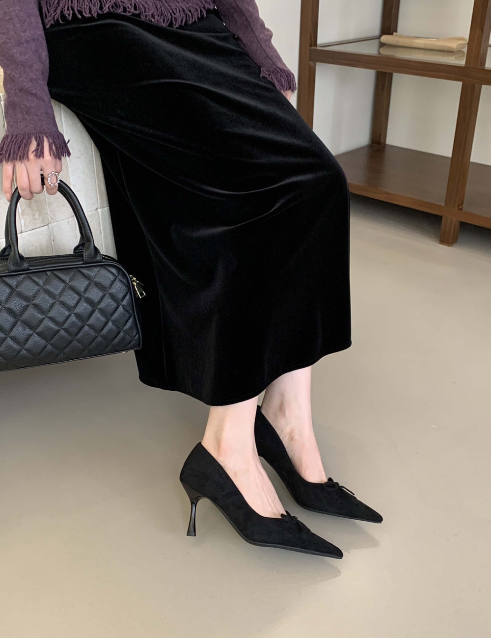 Low fine-root high-heeled shoes bow European style shoes