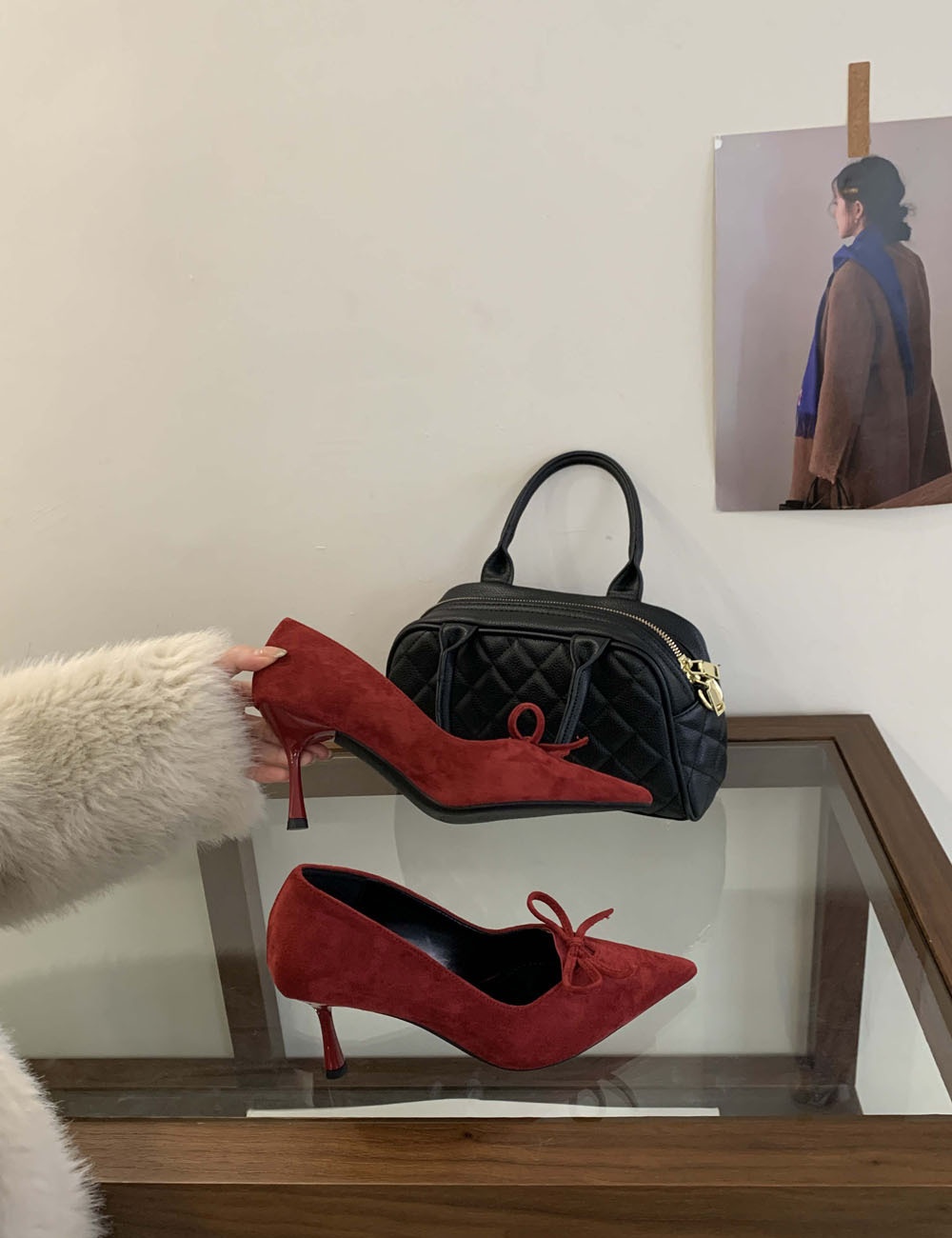 Low fine-root high-heeled shoes bow European style shoes