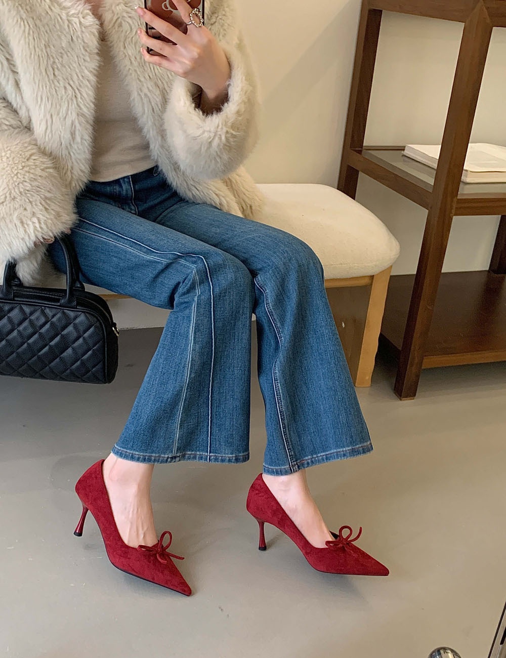 Low fine-root high-heeled shoes bow European style shoes